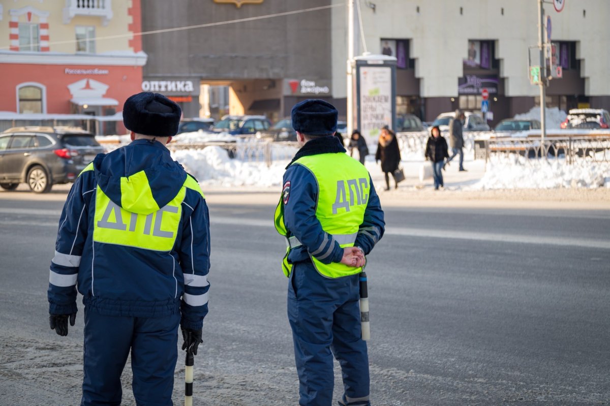 Сотрудники ДПС на посту.