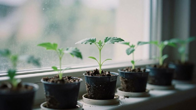 рассада в стаканчиках на подоконнике